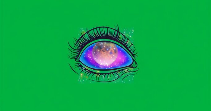 when flicker starts eye brightening iris shifting hues showing galaxy transparent backdrop