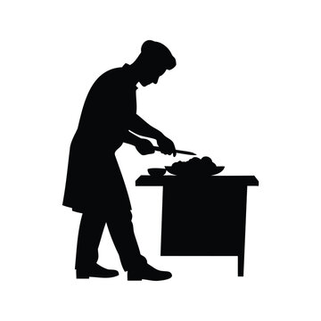 chef silhouette cutting food on table clip art preview
