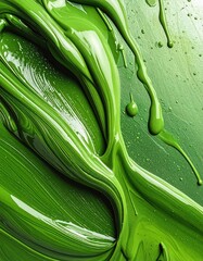Vibrant Green Paint Swirls Creating Artistic Texture on Canvas