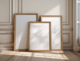 Empty Gold Frames Mockup in Sunlit Room