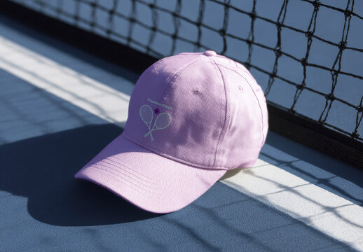 Cap On Tennis Court Mockup