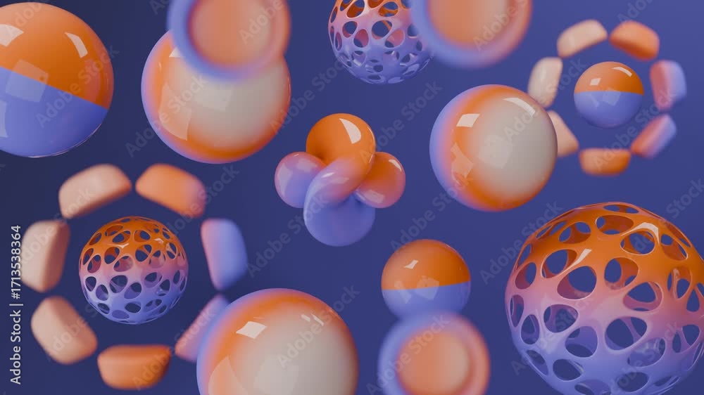 Wall mural Abstract 3d shapes in blue and orange. Suitable for modern design projects seeking dynamic visual elements. Ideal for web or print applications.