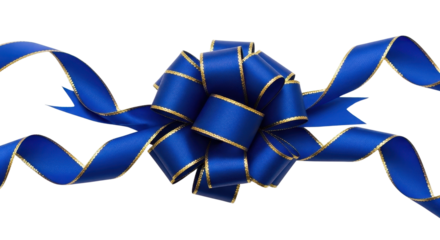 Decorative blue ribbon with gold trim isolated PNG with Transparent Background