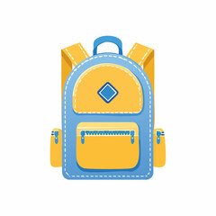 Yellow and White Backpack with Blue Accents and Front Pocket.