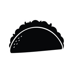 Stylized Black and White Graphic of a Taco Filled with Delicious Food, taco ingredients silhouette vector illustration