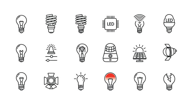 Collection of hand drawn light bulb icons representing ideas innovation and energy solutions vector