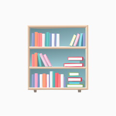 Colorful Bookshelf Illustration with Various Books Arranged on Shelves.