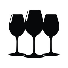 A simple minimalist silhouette design of three elegant wine glasses sitting together, wine glasses silhouette vector illustration