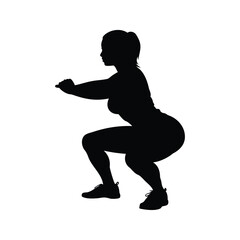 Silhouette of a woman performing a squat exercise for fitness training, woman doing squats silhouette vector illustration