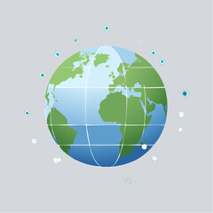 Abstract Earth globe illustration with green continents blue oceans and white block segments.