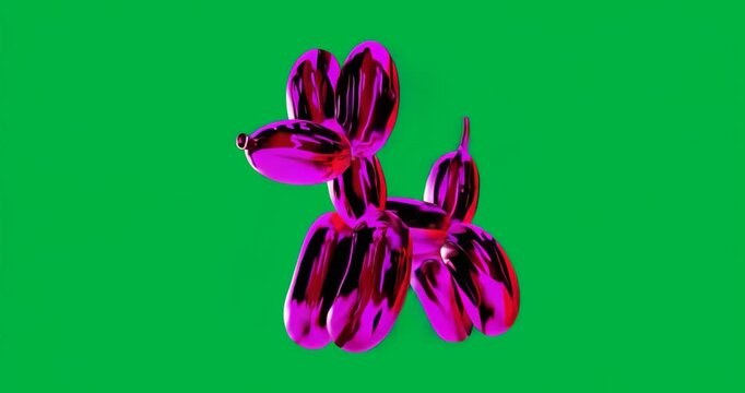 On load magenta balloon dog rotating half-turn back, revealing curves on transparent backdrop