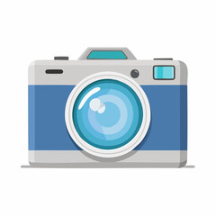 Blue and Gray Camera Illustration with Circular Lens Design.