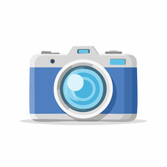 Blue and Gray Cartoon Camera with Large Lens and Flash.