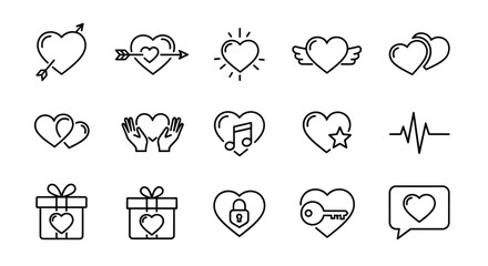 Hand-drawn romantic heart icons collection for love romance celebration and valentine's day designs vector