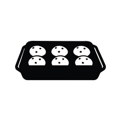 Six delicious chocolate chip cookies nestled in a tray ready to eat, baking tray with cookies silhouette vector illustration