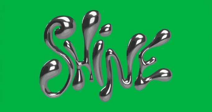 Initiating frames showing metal droplet text shining on transparent canvas highlighting blue shifts