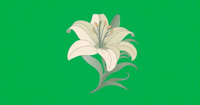 At start lily pivoting clockwise on blue plane transparent layer curling petals and swaying upright