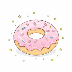 Cute Cartoon Donut with Pink Glaze and Sprinkles.