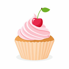 Sweet Pink Cupcake with a Red Cherry on Top.