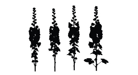 Botanical silhouette collection four tall delphinium flowers silhouette art vector