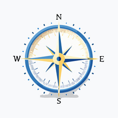 Detailed Compass Rose Illustration with Cardinal Directions and Blue Accents.