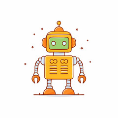 Adorable cartoon robot with orange and yellow body and green eyes.