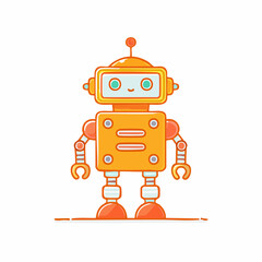 Adorable Orange Retro Robot with Smiling Face and Antenna.