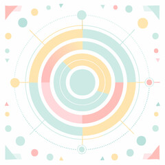 Futuristic circular HUD interface with pastel pink yellow and blue geometric elements.