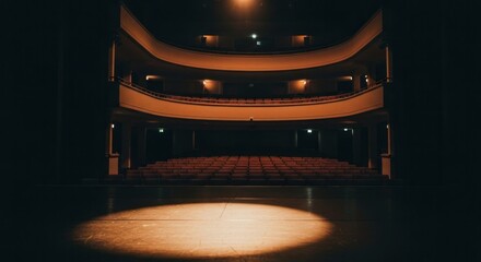 Empty Theater Stage with Spotlight Illuminating the Center of the Performance