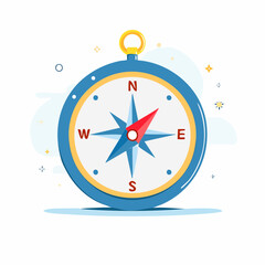 Vector Illustration of a Blue and Gold Compass with Red Needle.