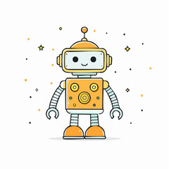 Cheerful Cartoon Robot with Orange and Yellow Body Smiling Face.