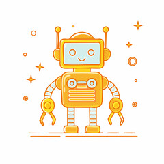 Adorable cartoon robot with bright orange and yellow metallic body.