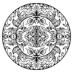 Black and white watercolor, ornament, mandala, floral