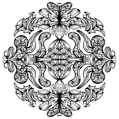 Black and white watercolor, ornament, mandala, floral