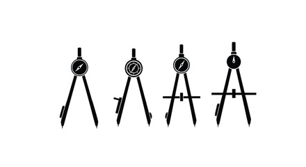Collection of four drafting compasses for technical drawing and geometry geometric instruments vector