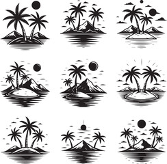 Stylized coconut palm tree logo with vibrant colors and clean lines