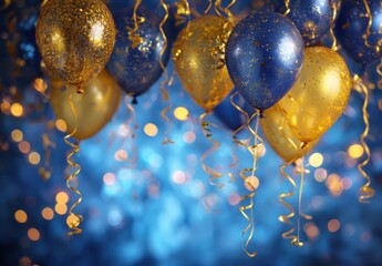 Gold and Blue Glitter Balloons Festive Party Background