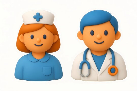 cute 3D glossy nurse and doctor icon in clay style, White background, isolated objects - Powered by Adobe