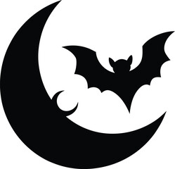 Bat and Crescent Moon Silhouette