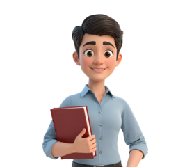 3D cartoon businessman with folder smiling in white background