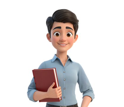 3D cartoon businessman with folder smiling in white background