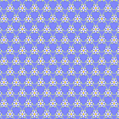 White daisies and small wildflowers on a delicate blue-lilac-violet background Simple floral summer pattern Tiny floral fabric, wallpapers Country, rustic style