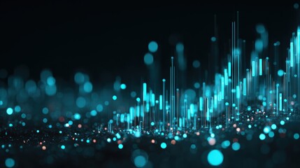 Abstract digital visualization of data representation and analysis with glowing lines and dots in vibrant colors.