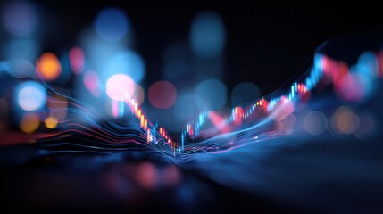 Abstract digital visualization of data waves and financial trends in vibrant colors and a futuristic style.
