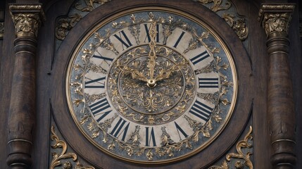 Obraz premium Ornate Antique Clock Face with Roman Numerals and Golden Floral Details