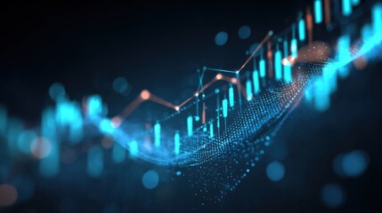 Abstract financial chart with bright blue and red data points representing market trends and analysis.