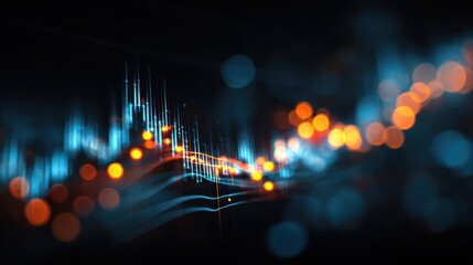 Abstract technological background featuring vibrant data visualization and glowing elements for digital themes.