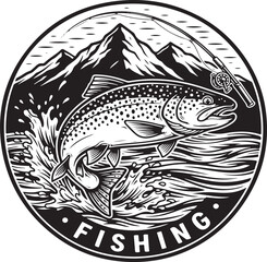 Modern fishing logo design with dynamic elements