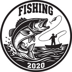 Dynamic fishing scene with vibrant colors and classic typography