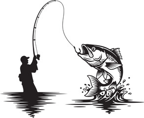 Illustration of a fishing scene with a boat and water